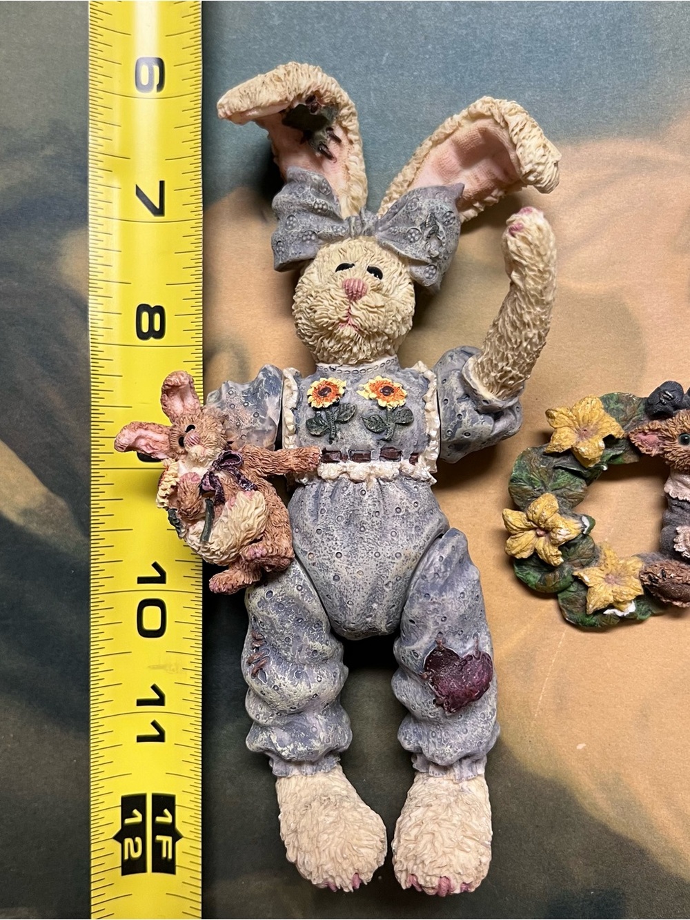 Handcrafted Cream Bunny Figurine in Lavender Outfit